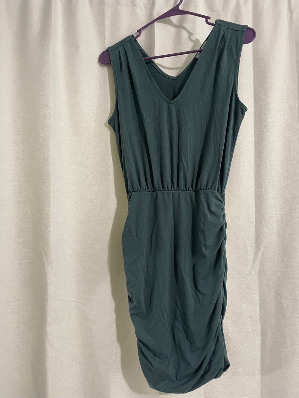 Nine West Teal Sleeveless V-Neck Ruched Midi Dress